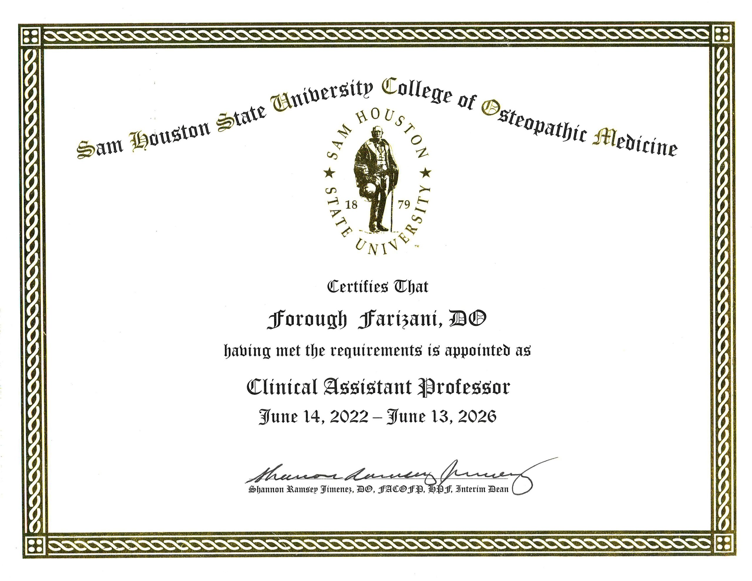 Clinical Assistant Professor Certificate